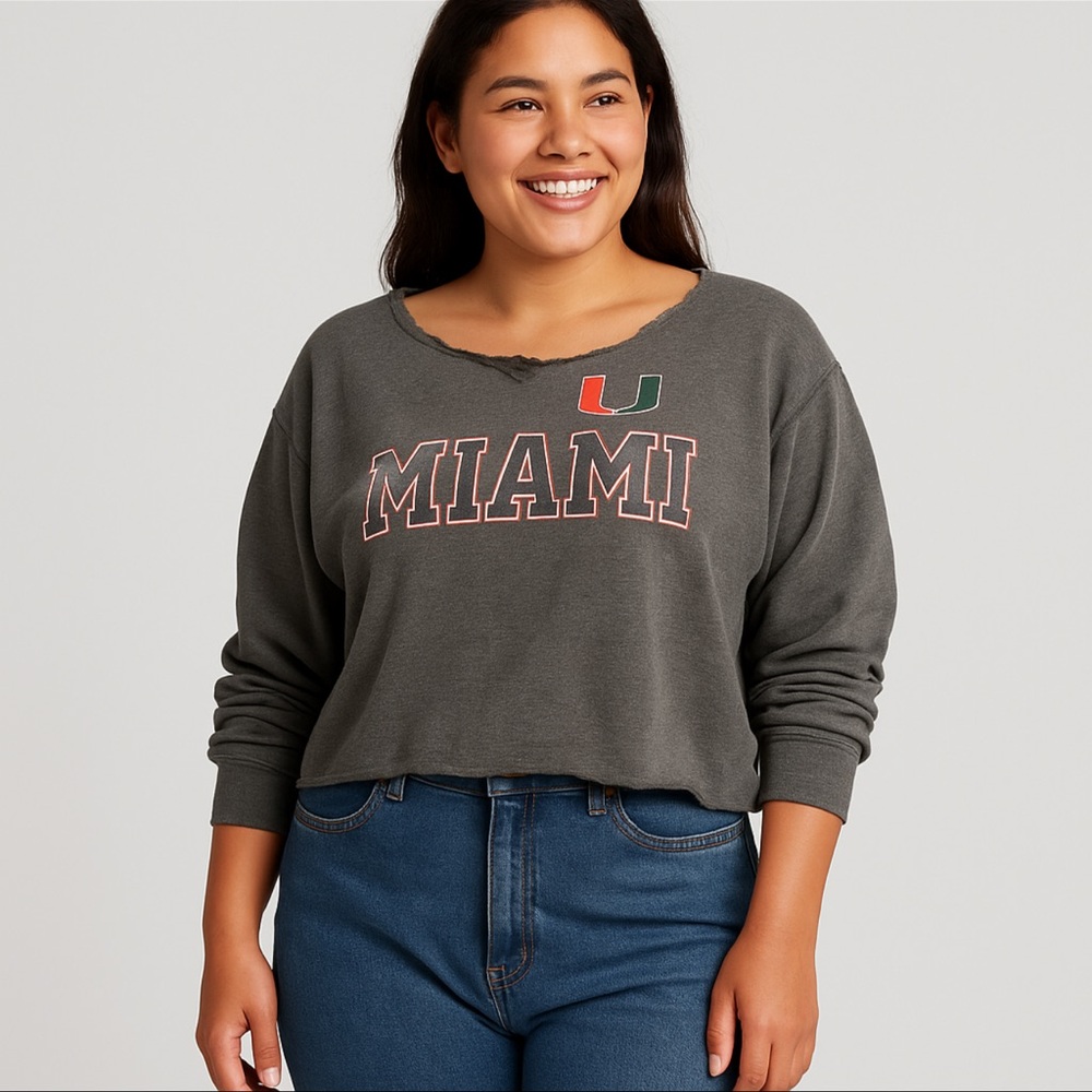 University of Miami Cropped Gray Sweatshirt Size Medium